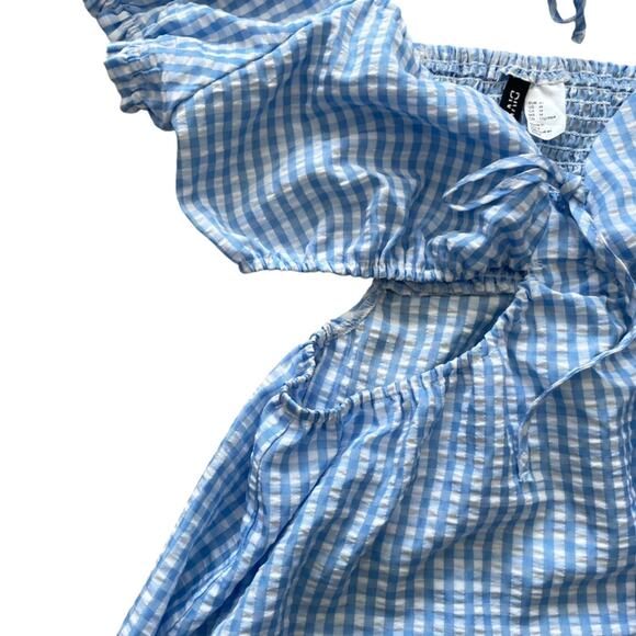 H&M Divided Blue White Cut Out Gingham Dress size Medium Searsucker - Picture 6 of 11